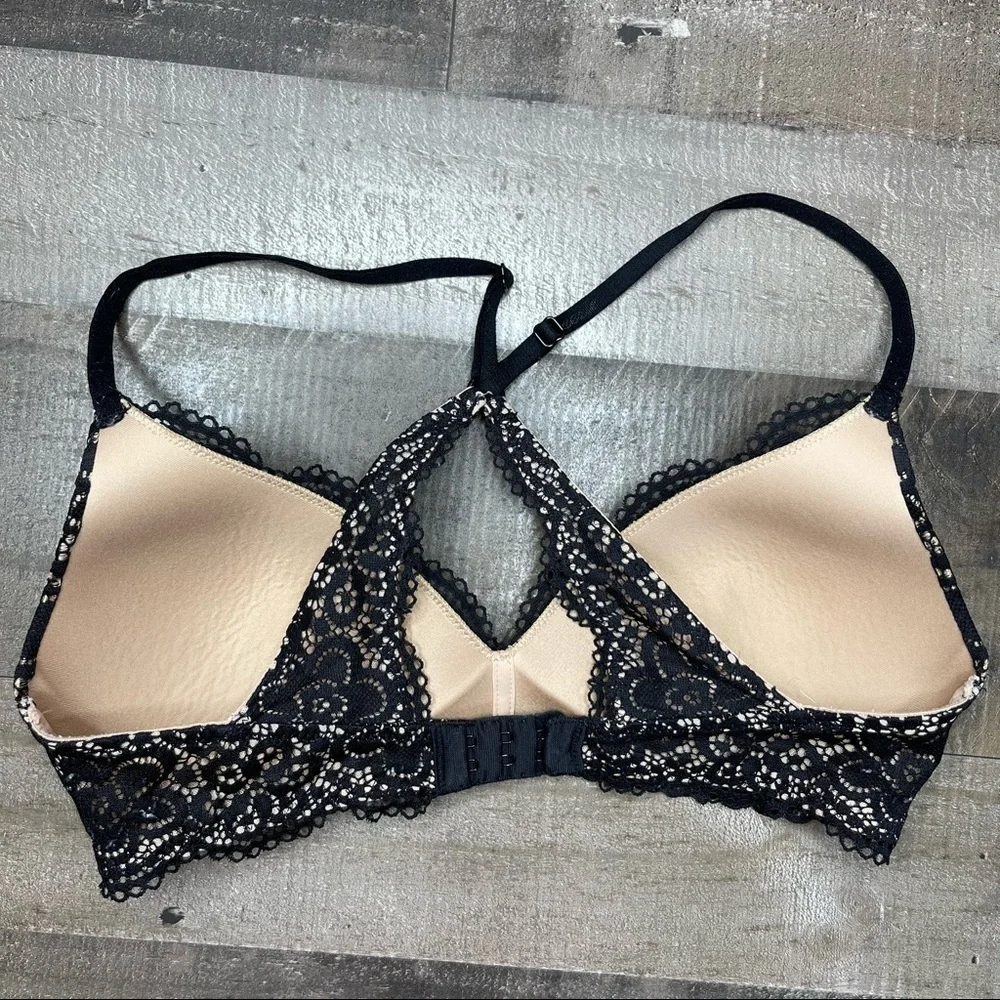 Aerie Black Lace Overlay Racerback Bra 32C